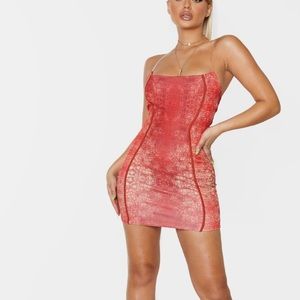 NWT Red Snake Skin Body Con Dress